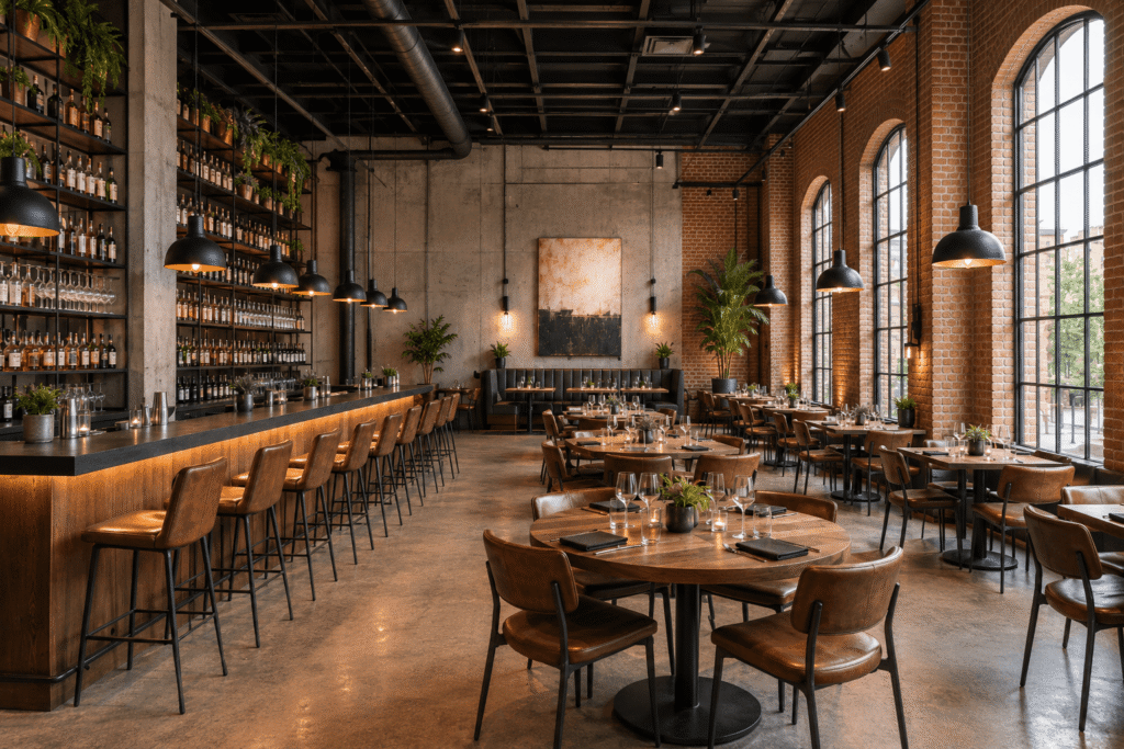wnętrze restauracji w stylu loftowym